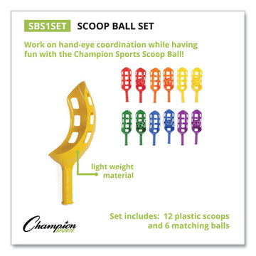 Champion Sports Scoop Ball Set, Plastic, Assorted Colors, 2 Scoops,1 Ball-set, 6-set freeshipping - TVN Wholesale